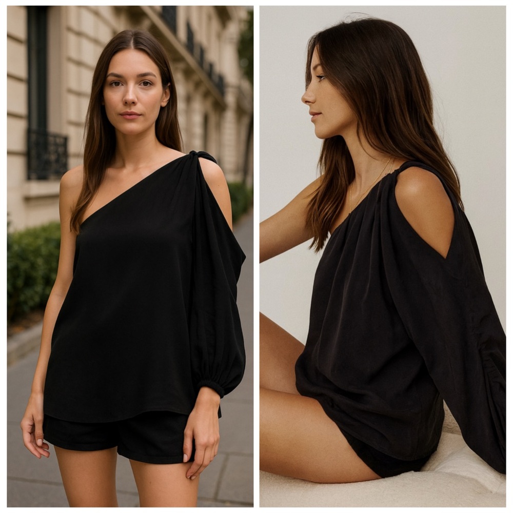 SIGNIFICANT OTHER Black One Shoulder Seeker Top Blouse Size 4 NWOT